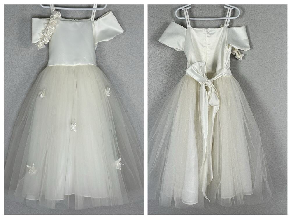 Vtg LIDA CALIFORNIA Dress Girls Size 8 Satin Tulle 3D Flowers Pageant Communion